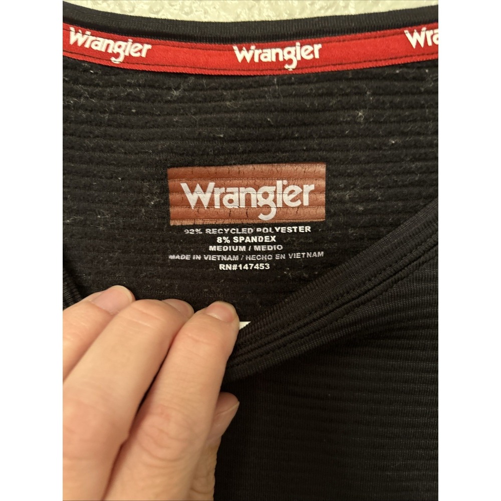 Mens Wrangler Workwear Pullover Shirt Black Medium Ribbed Stretch Cowboy Ranch